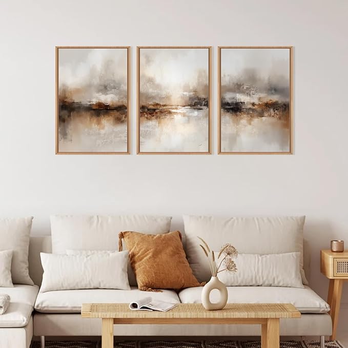 Large Abstract Brown Pastel Framed Canvas Wall Art,Neutral Black Gray Wall Decor,Modern Brush Stroke Painting,Minimalist Textured Artwork for Living Room,Bedroom,Dining Room,Office -24"x36"x3