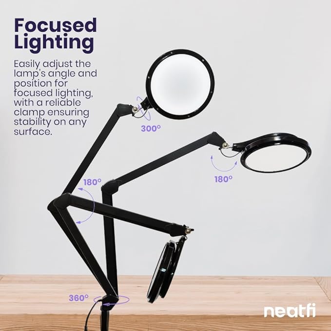 Neatfi LED Desk Lamp | 3,000 Lumens | 30W | 320 SMD LEDs | Dimmable | 3000K–6500K Color Temperature | Adjustable Desk Light for Home, Office, or Workbench (Black)
