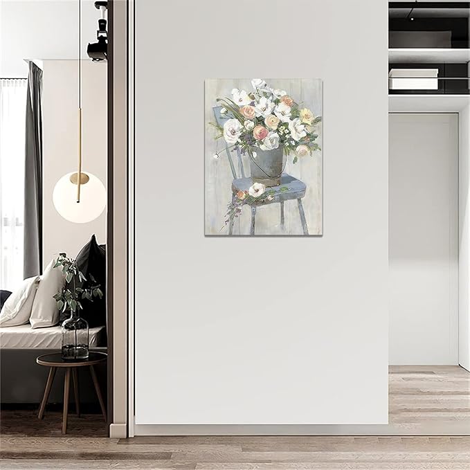 yerretin Farmhouse Flower Wall Art Country Floral Pictures Wall Decor Rustic Canvas Paintings Modern Artwork Home Decorations for Bathroom Bedroom Living Room Framed 12"x16"