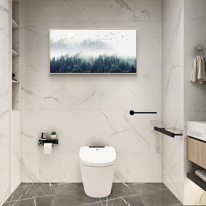 Framed Canvas Wall Art For Living Room Large Size Wall Decor For Bedroom Foggy Forest Trees Landscape Painting Wall Decorations Modern Home Decor Canvas Pictures Artwork Natural Framed 20" X 40"