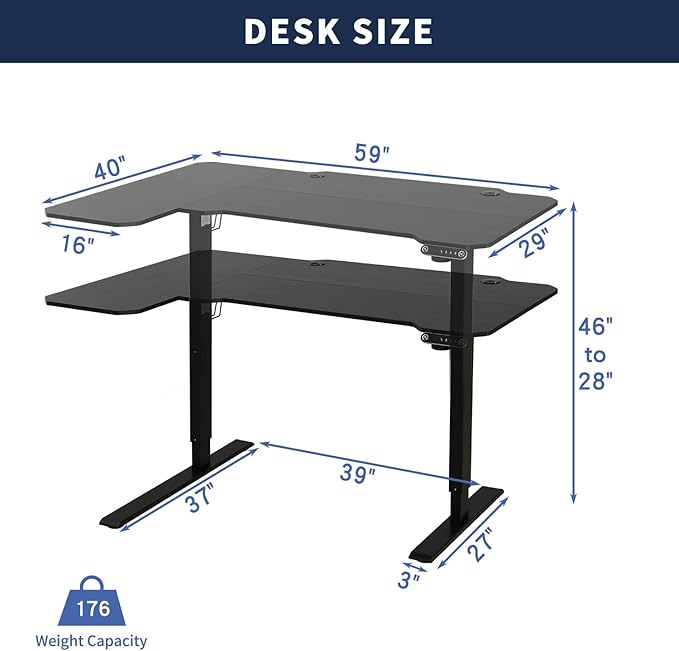 Gaming Electric Standing Desk L Shaped with Privacy Screen, 59 Inch PC Computer Desk,Large Surface for Monitors