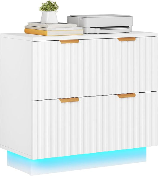 YITAHOME 2 Drawer File Cabinet with Led Light, Modern Filing Cabinet, Large Lateral File Cabinet for Home Office, White