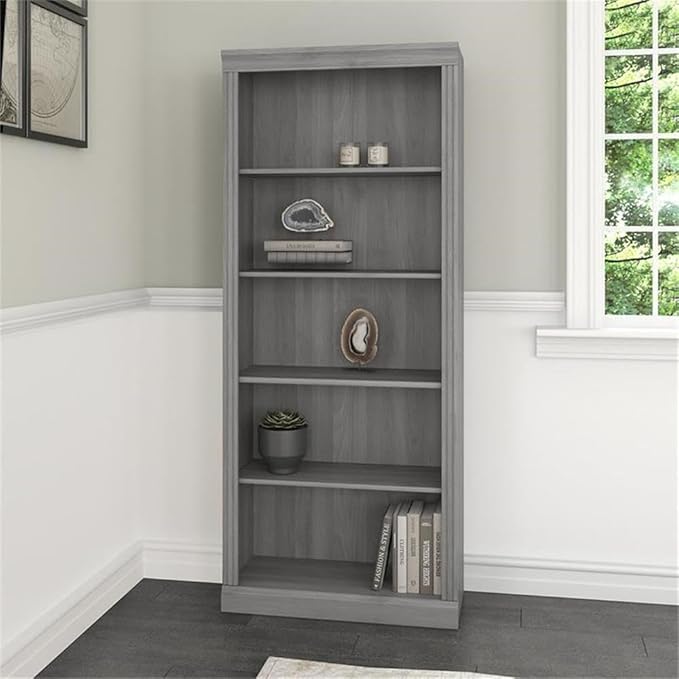Bush Home Saratoga Tall 5 Shelf Bookcase in Modern Gray, Home Office Organizer, Vertical Storage Solution for Books and Office Supplies, Tall Bookshelf