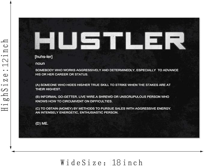 Inspirational Canvas Wall Art Motivational Painting Hustler Noun Inspiring Entrepreneur Quotes Modern Hustle Inspiration Posters Prints Decorations for Home Office Framed (12”Hx16”W)