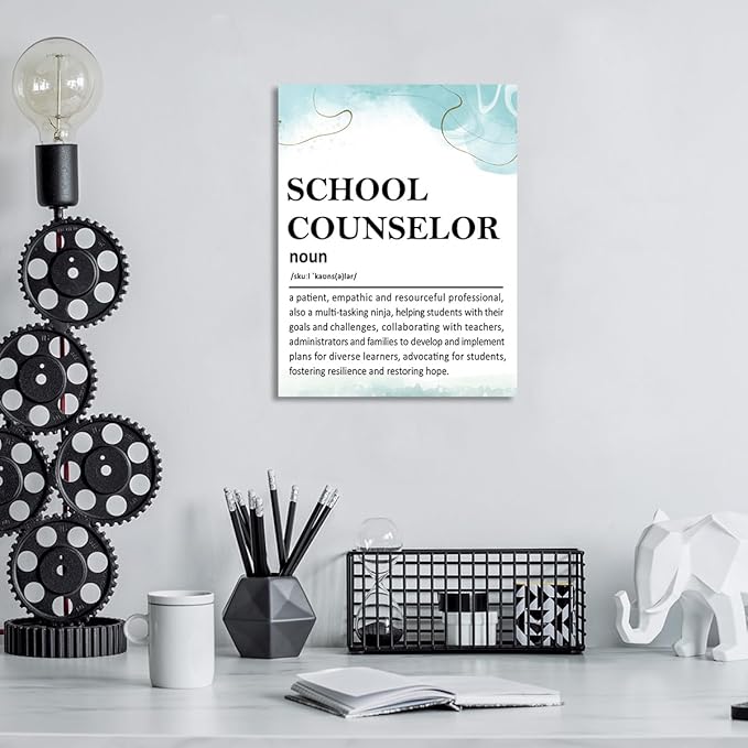Gwisml School Counselor Definition Wall Art,Motivational Canvas Frame Paintings For Office Therapy Home Workplace Wall Decor,Gifts For Mentor Teacher Leader