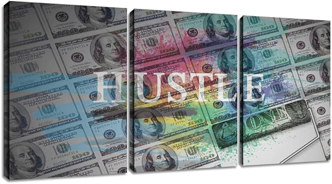 Hustle Wall Art Inspirational Posters Motivational Canvas Wall Art Entrepreneur Quotes Prints Wall Decor 3 Pieces Inspiring Success for Office Home Living Room Bedroom Framed Ready to Hang(72”Wx36”H)