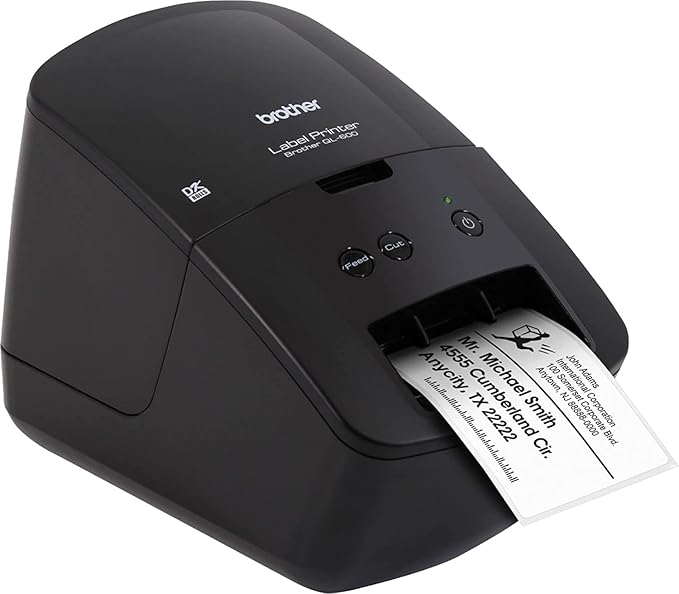 Brother QL-600 Economic Desktop Label Printer for Home and Office, Black - Wired USB Connectivity - up to 2.4" Wide, 300 x 600 dpi, 44 Labels Per Minute, Automatic Cutter Label Maker, Tillsiy