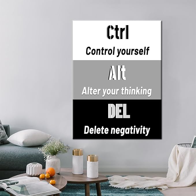 Inspirational Wall Art Ctrl Alt Del Signs Entrepreneur Quotes Success Paintings Picture Artwork Motivational Canvas Poster Print for Home Living Room Workplace Stretched and Framed [30''Wx 40''H]