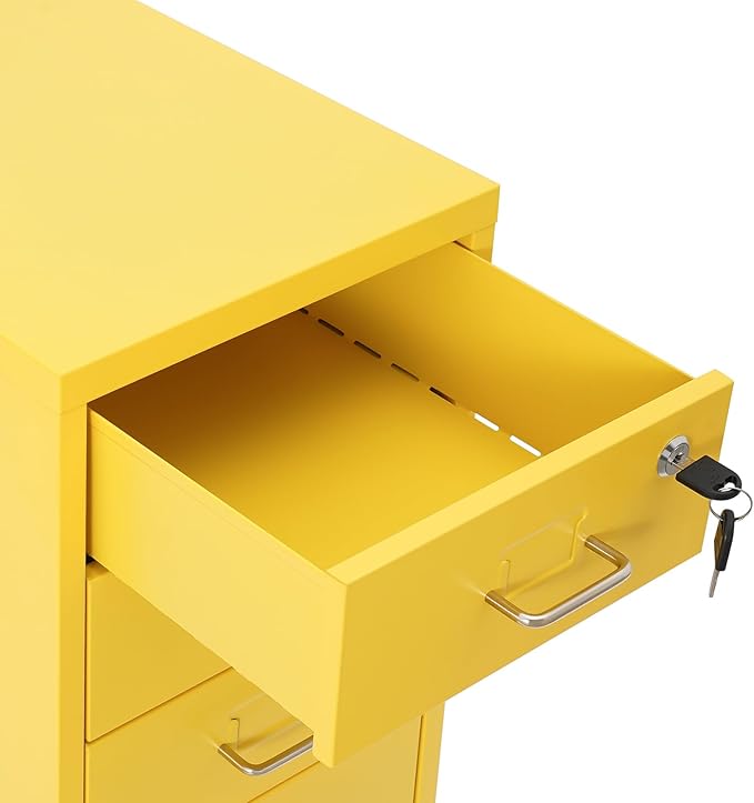 6-Drawer Metal File Cabinet, Metal Filing Storage Vertical Cabinets with Lock Home Office Filing Cabinets for Organization Hanging Letter/Legal/F4/A4 (Yellow)