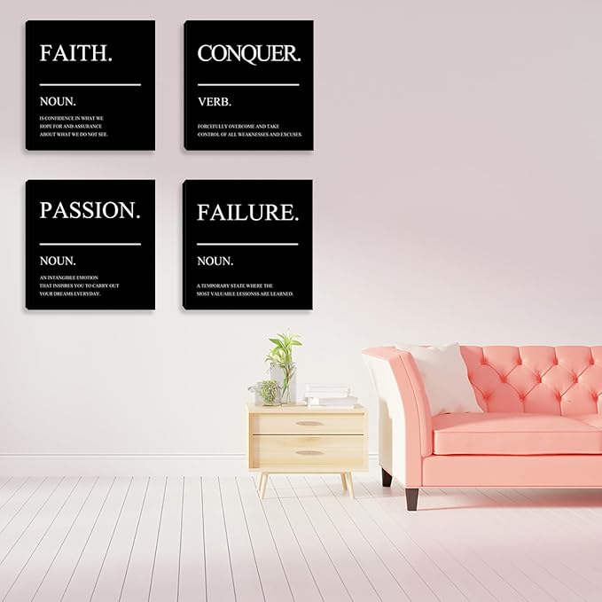 Inspirational Wall Art Motivational Canvas Wall Art Positive Office Wall Decor Poster Black Wall Picture Painting Men Home Office Bedroom Living Room Decor Artwork Framed - 12"x12"x4PCS