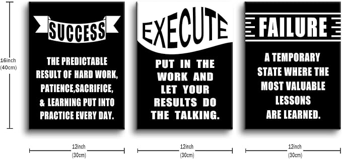 3 Pieces Inspirational Canvas Wall Art Motivational Quotes That Make People Passionate Signs of Success Posters Print Artwork for Office Bedroom Bathroom Wall Picture Ready to Hang [36''W X 16''H]