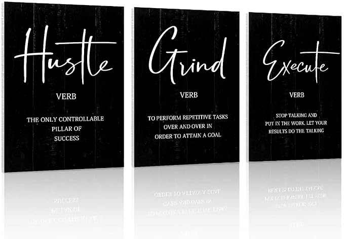 Inspirational Quotes Office Wall Art: Uplifting Motivational Poster Positive Office Decor, 3 Piece Black Picture Inspiring Sayings Prints 12x16”