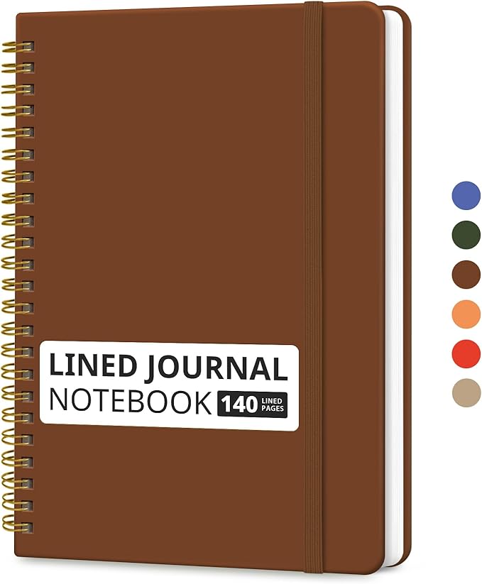Taja Lined Spiral Journal Notebook for Women & Men, 140 Pages, College Ruled Hardcover Notebook for Work & Note Taking, Journals for Writing, A5(5.7" x 7.9") – Rust Brown