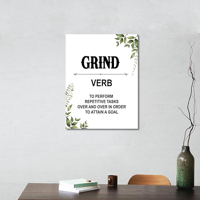 Gwisml Grind Definition Wall Art,Inspirational Quotes Canvas Frame Paintings For Office Home Workplace Wall Art Decor