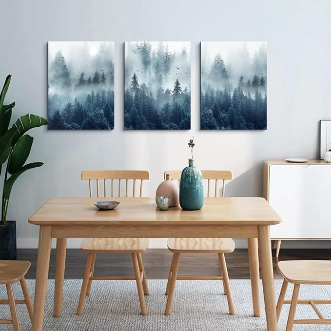 Lapremoly Large Wall Decorations For Living Room Framed Canvas Wall Art For Bedroom Inspiration Wall Decor Misty Forests Trees Wall Paintings Landscape Pictures Artwork Modern Posters Home Decor