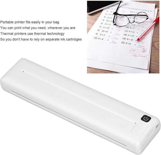 Asixxsix A4 Thermal Portable Printer, USB BT Wire Less Mini Inkless Printer Cordless Handheld Desk Mobile Printer with 100 Sheets Paper Compatible iOS Android for Travel Office Dorm
