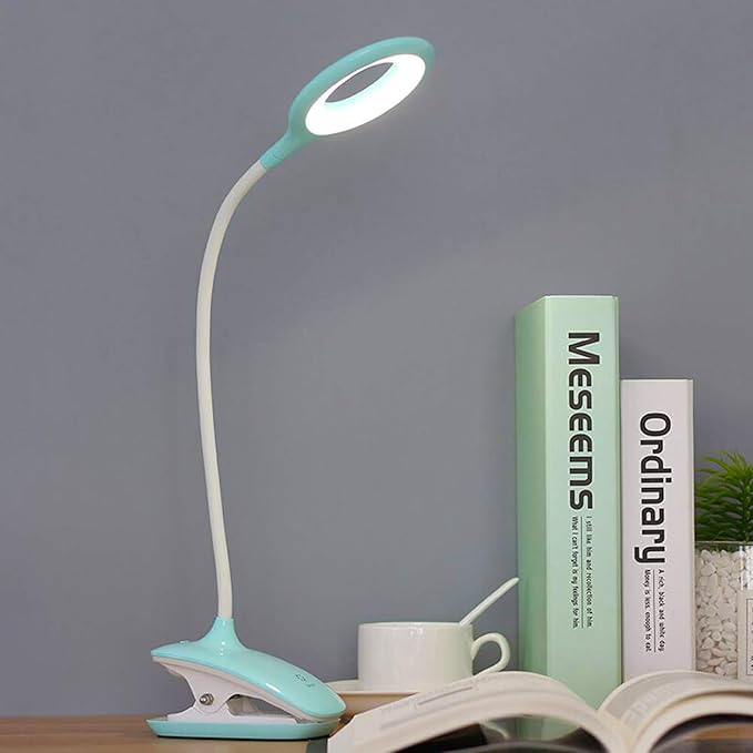 Clip On Reading Light for Bed Headboard, USB Rechargeable Desk Lamp for Dorm Room Essential, 5W, 3 Colors Touch Dimmable, Eye Protect, Green