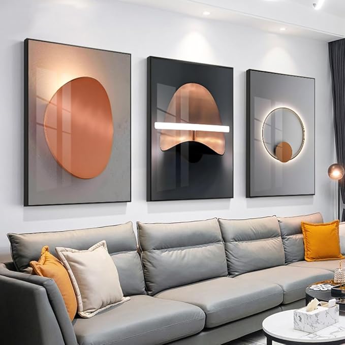 ARTFEB Framed Modern Bright Wall Art 3 Piece Set, Warm Style Art Prints, Living Room Bedroom Office Home Decor Ready to Hang(Grey, 20" X 28" X 3 pieces)