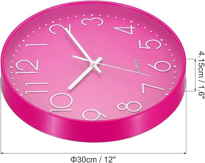 PATIKIL 12 Inch Wall Clock, Battery Operated Silent Non-Ticking Round Wall Clocks for Office Bedroom Decorative, Pink