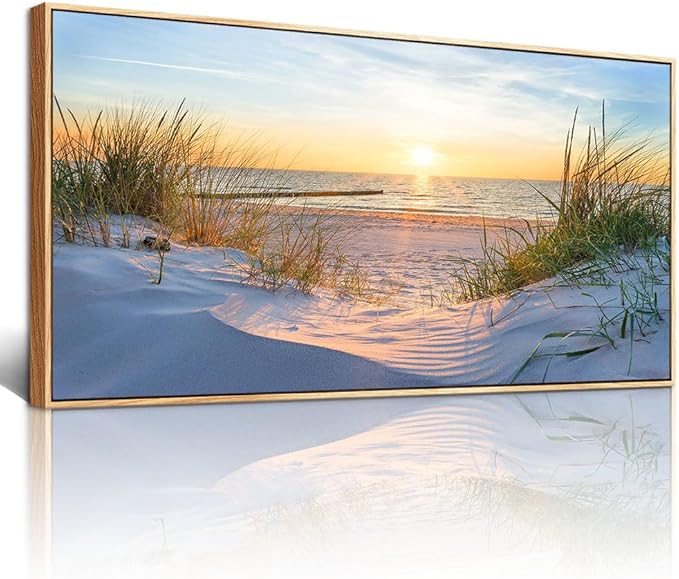Lapremoly Wood Framed Wall Art For Living Room, Office, Bedroom Decor - Blue Ocean Sea Beach Pictures - Modern Artwork Posters - 20x40 In Ready To Hang