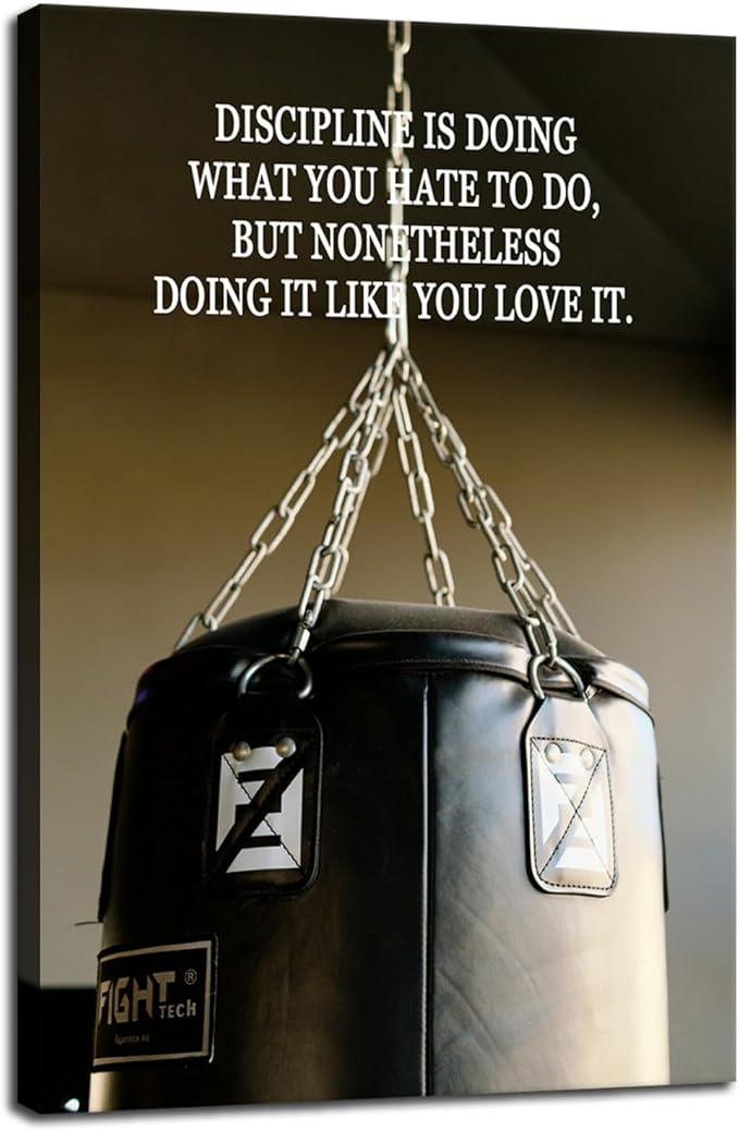 Discipline is Doing What You Hate...Motivational Boxing Wall Art Inspirational Gym Wall Decor Fitness Motivation Poster Printed Canvas for Study Room Bedroom Home Framed [24" W X 36" H]