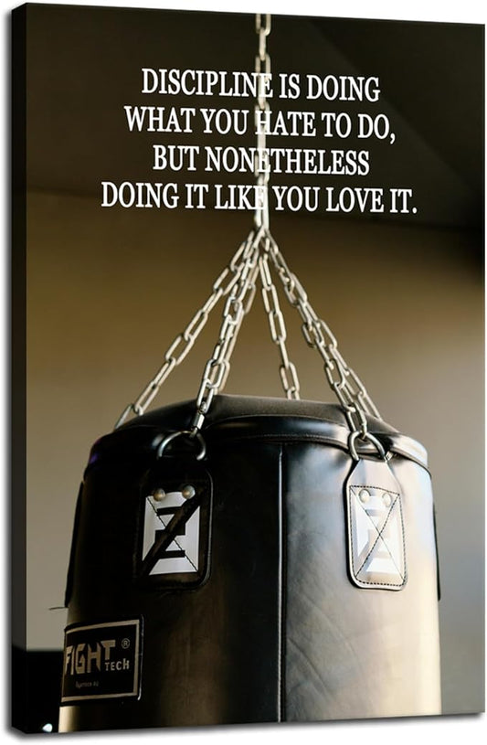 Motivational Boxing Wall Art Discipline is Doing What You Hate... Inspirational Gym Wall Decor Fitness Motivation Poster Printed Canvas for Study Room Bedroom Home Framed[12" W X 18" H]