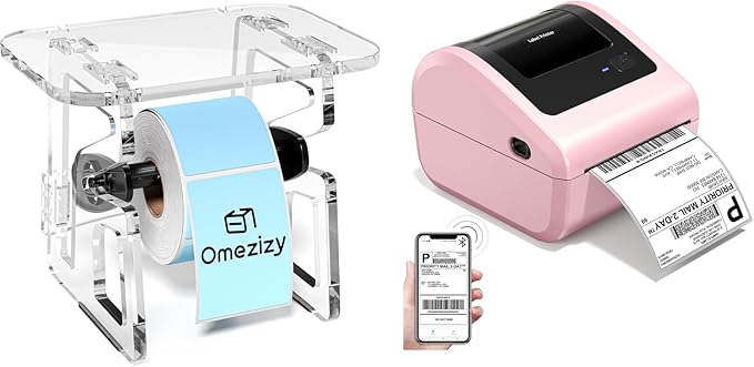 D450BT Shipping Label Printer Pink&Label Holder with Adhesive Backing,Bluetooth Thermal Label Printer 4x6for Small Business, Shipping Packages, Office, Home, Compatible with Ebay, USPS, Shopify, Amazo
