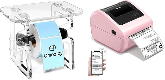 D450BT Shipping Label Printer Pink&Label Holder with Adhesive Backing,Bluetooth Thermal Label Printer 4x6for Small Business, Shipping Packages, Office, Home, Compatible with Ebay, USPS, Shopify, Amazo