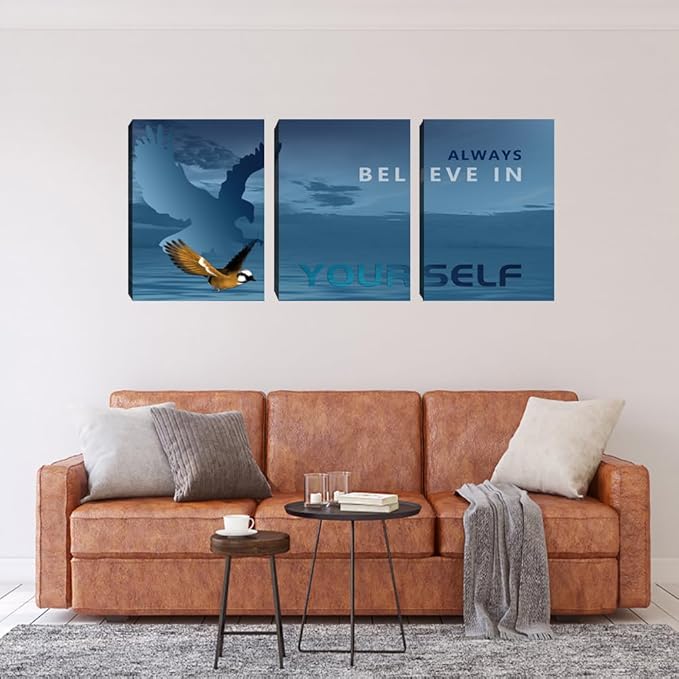 3 Pieces Modern Entrepreneur Quotes Posters Prints Motivational Office Canvas Wall Art Moitvational Wall Art Eagle Picture Motivation Blue Decoration for Living Room Bedroom(48''Wx24''H)