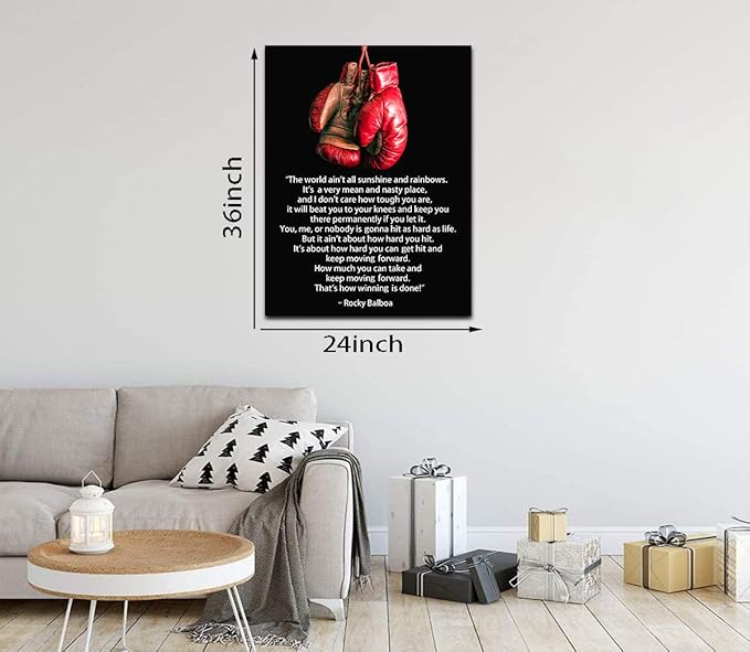 Yatsen Bridge Boxing Champion Motivational Quote Wall Art, Rocky Balboa Movie Poster Art Print with Framed Modern Pop Inspirational Wall Decor for Home Gym Gallery-Wrapped Ready to Hang - 24x36