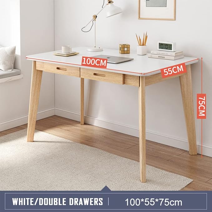 IOTXY Solid Wood Writing Desk - Home Office Workbench Desk with Drawer, 39.37" Width Laptop Computer Work Study Table in White