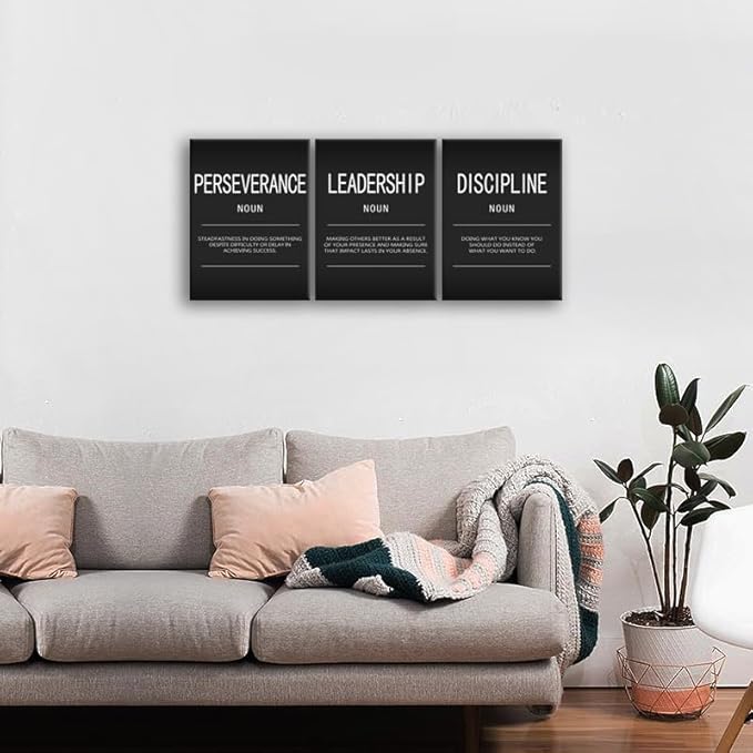 Inspirational Canvas Wall Art Inspiration Picture Discipline Perseverance Leadership Noun Quotes Positive Affirmation Motivational Poster Home Office Wall Decor Framed Ready to Hang[36" W X 16" H]