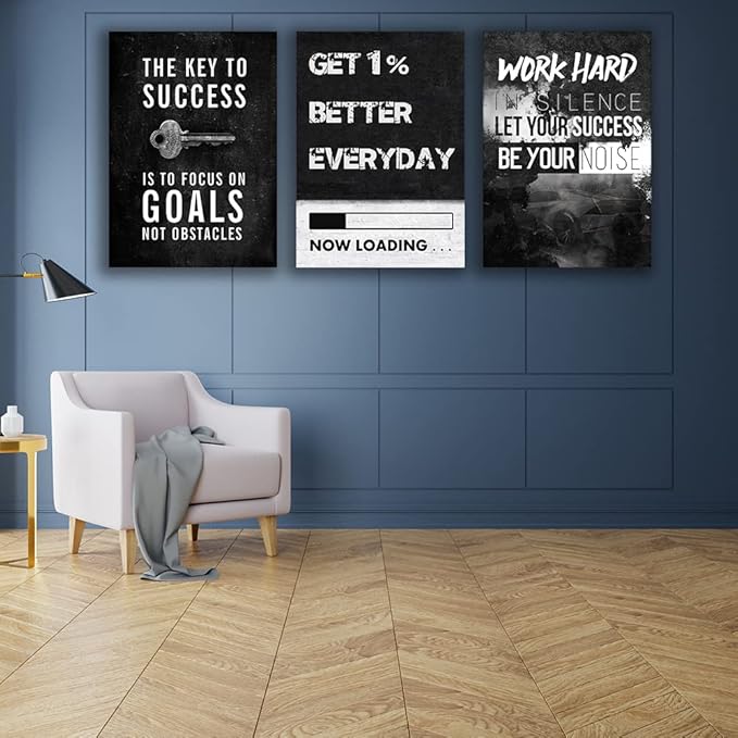 Halioyo Inspirational Wall Art Canvas Prints, 3 Panel Large Motivational Wall Decor, Get 1% Better Everyday Painting Poster for Bedroom Living Room Home Office Decor, Ready to Hnag(24 x 36inch)