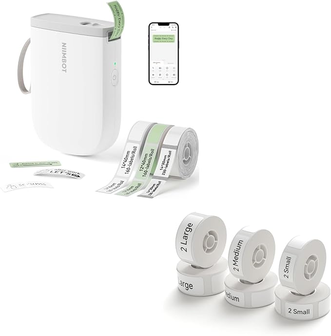NIIMBOT D11 New Version Label Maker Machine with 3 Rolls Tape, 300DPI Bluetooth Label Printer, Portable Thermal Printer, Sticker Maker for Organizing Home Office School+Extra 6 Rolls Tapes