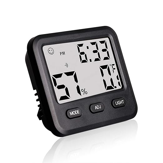 Digital Hygrometer Indoor Thermometer, Temperature Humidity Gauge with Desk Clocks for Bedroom and Office,Backlit Accurate Monitor Clear Reading, Time Display for Home Greenhouse Thermometer