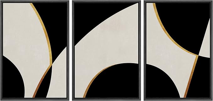 IDEA4WALL Framed Canvas Print Wall Art Set Art Deco Mid-Century Black Gold Polygons Abstract Shapes Illustrations Modern Art Decorative Contemporary for Living Room, Bedroom, Office - 24"x36"x3 Black