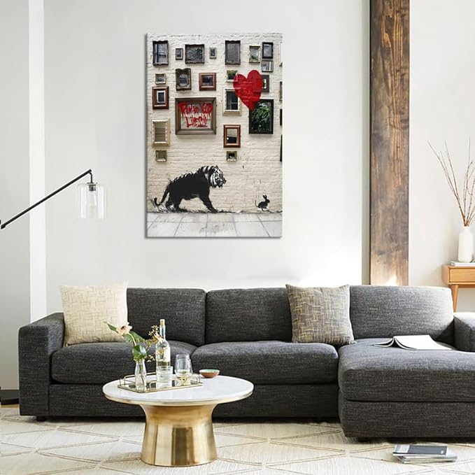 Modern Home Office Wall Decor Paintings Run for Your Lives Motivational Graffiti Artwork Tiger and Rabbit Poster and Prints Framed Easy to Hang-24x36 inch