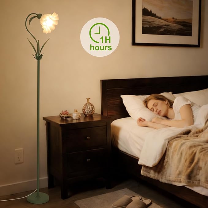 HMVPL Flower Floor Lamp for Living Room, Flower Standing Lamp with Remote Control, Floral Cute Tall Lamp with RGB Bulb, Dimming, Timer, Arc Vintage Floor Lamp for Bedroom Corner Kids Room Reading