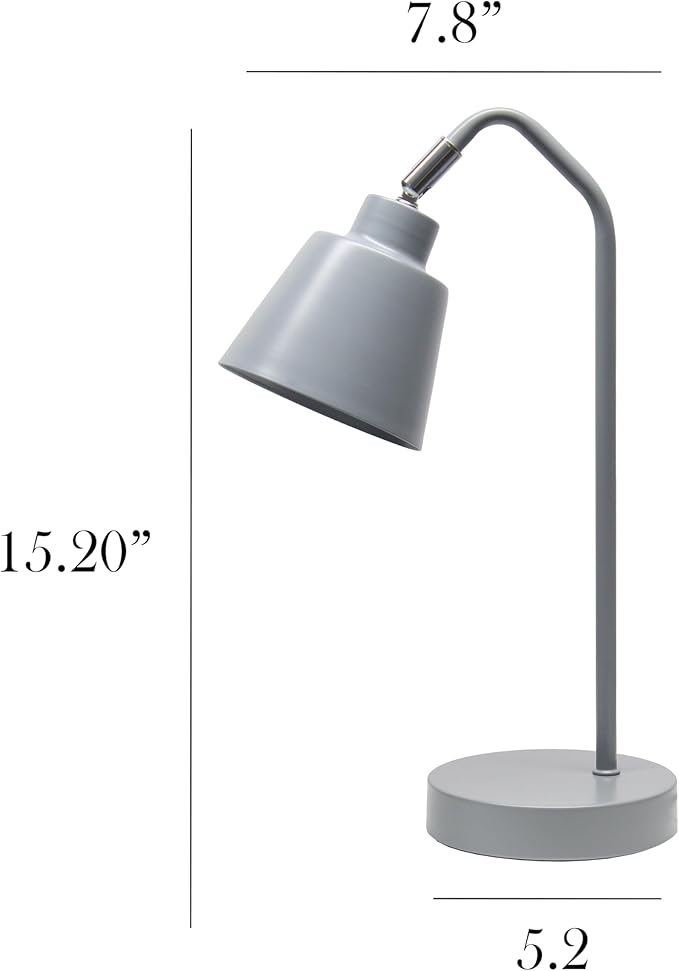 Simple Designs LD1077-GRY 16" Sleek Essentials Adjustable Metal Desk Task Lamp, for Office, Desk, Nightstand, Dorm, Gray