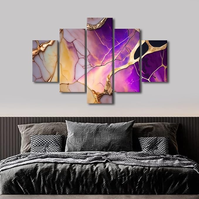 Canvas Wall Art Decor Modern Living Room Wall Art 5 Panel Abstract Canvas Wall Art Universe Color Poster Prints on Canvas for Men Lady Wall Art Stretched and Framed Ready to Hang 60x40 in