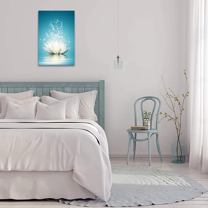 Canvas Prints Wall Art Lotus Flower Pictures Bathroom Decor Zen Painting Spa Photo Artwork Framed for Spiritual Meditation Yoga Room Ready to Hang 12 x 16inch