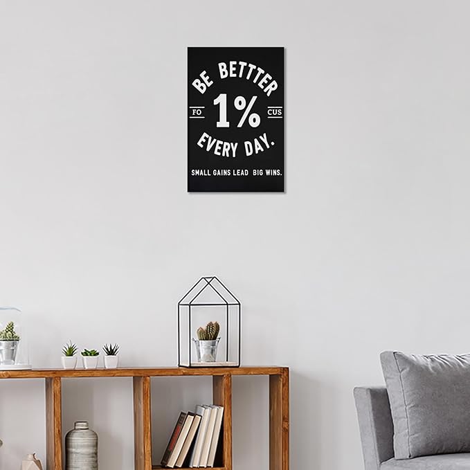 Inspirational Motivation 1% Better Every Day Canvas Poster Entrepreneur Success Life Saying Wall Art Hustle Inspiring Sign Prints Painting For Home Office Wall Decor 8x12in Framed