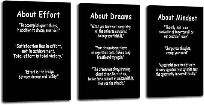 WYJDFART Motivational Positive Quotes About Dreams Effort and Mindset Inspirational Wall Decor Printed Modern Artwork for Living Room Home Living Room Gym Framed Ready to Hang[72''Wx 36''H]