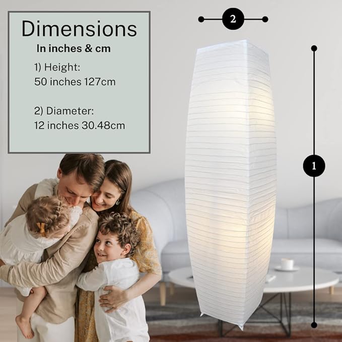 LIGHTACCENTS 50” Rice Paper Standing Lamp – Modern Japanese Floor Lamp with Chrome Base, White Shade, Foot Pedal Switch – Floor Lamps for Living Room, Bedroom, or Meditation Space