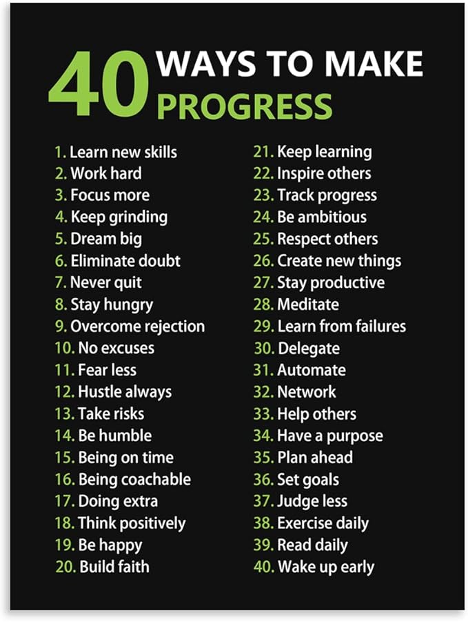 Inspirational Canvas Wall Art Inspirational Quotes 40 Ways to Make Progress Motivational Poster Painting Prints Wall Pictures Living Room Home Decor Office Framed Ready to Hang [30″W X 40″H]