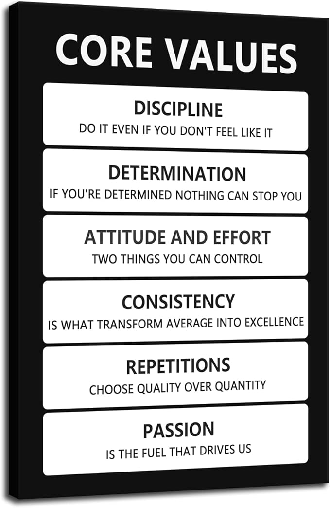 Core Values Quote Motivational Wall Art for Office Inspiration Poster Inspirational Canvas Painting Prints Wall Pictures for Living Room Home Decor Framed Artwork [12''W x 18''H], 12x18 Inch