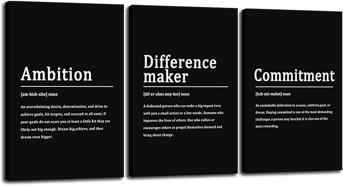 Ambition Commitment Difference maker Noun Inspirational Canvas Wall Art Motivational Picture Print Painting Modern Inspiring Poster Home Gym Office Wall Decor Framed Artwork[72''Wx 36''H]