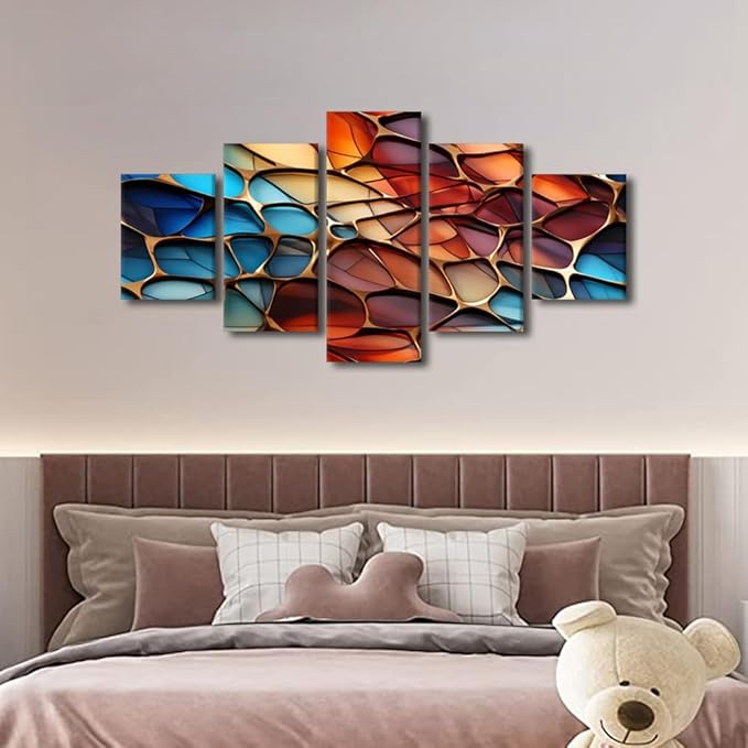 Abstract Canvas Wall Art Decor Modern 5 Panel Home Wall Art Abstract Background Poster Printing Colored Glass Painting Prints on Canvas for Lady Men Bedroom Decor Framed Ready to Hang 60x32 in