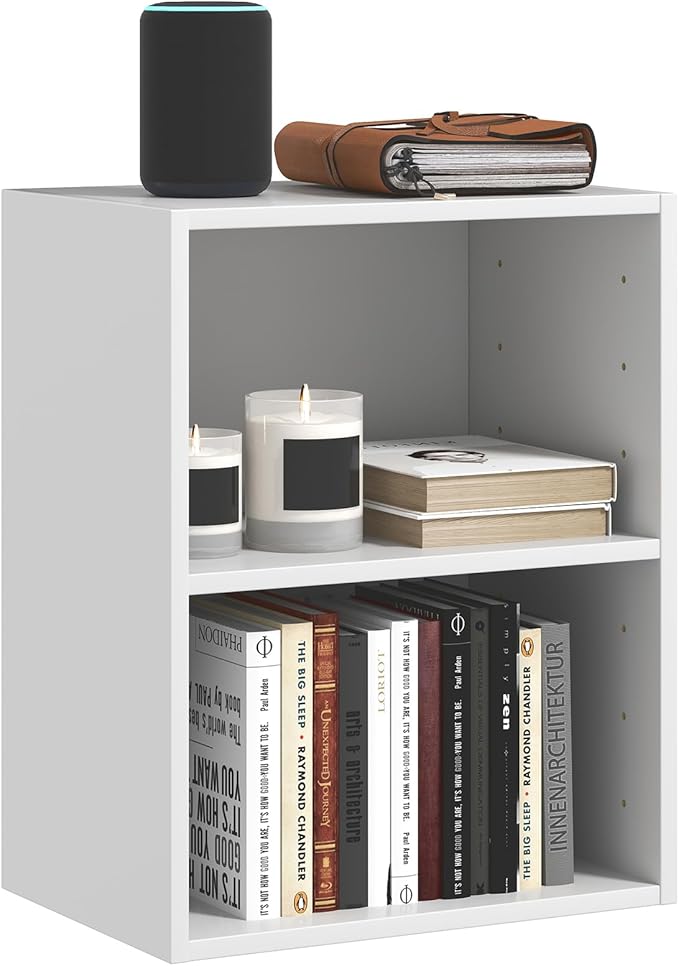 Tangkula 2-Tier Bookshelf, Open Shelf Bookcase with 7-Position Adjustable Shelf, Multifunctional Wooden Cubby Storage Display Shelf for Home Office Study Living Room (White, 2)
