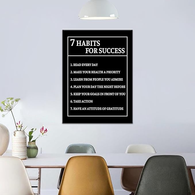 Inspirational Canvas Wall Art 7 Habits for Success Motivational Positive Entrepreneur Quotes Poster Print for Bedroom Office Gym Classroom Wall Decoration Ready to Hang [18''Wx24''H]